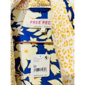 FREE PEOPLE Wild Nights Floral Blue Yellow Duster Kimono NWT size Medium thumbnail 6