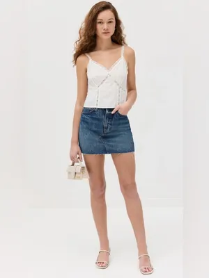Reformation Nina Denim Mini Skirt High Rise Frayed Hem Blue Wash Womens 25 EUC thumbnail 3