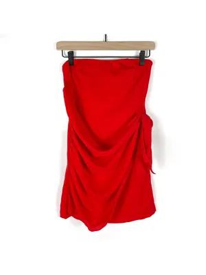 Superdown Andria Strapless Mini Dress Red Sz XS Draped Overlay to Hip thumbnail 3