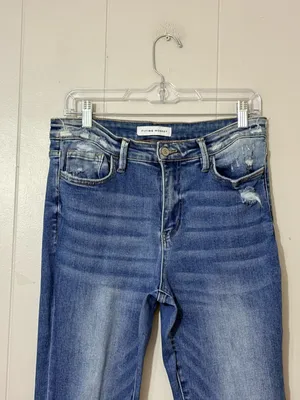 Vervet Flying Monkey High Rise Flare Jeans Womens 29 Distressed Raw Hem Stretch Blue thumbnail 2