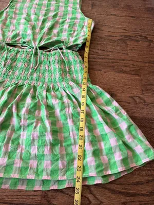 Anthropologie Saylor Emmie Mini Dress Green Light Pink Gingham L Cottage Preppy thumbnail 5