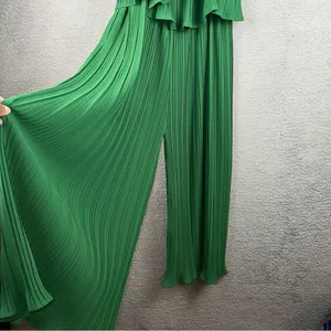 Ethan N Joy Jumpsuit Womens Small Green Wide Leg Pleated Spaghetti Strap Whimsy thumbnail 5