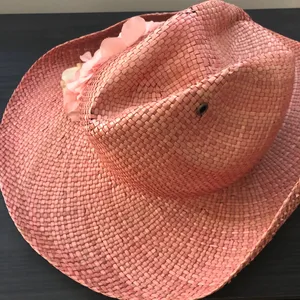 Vintage Liz Claiborne Pink Straw Cowboy Hat with Floral Flower Accent thumbnail 6