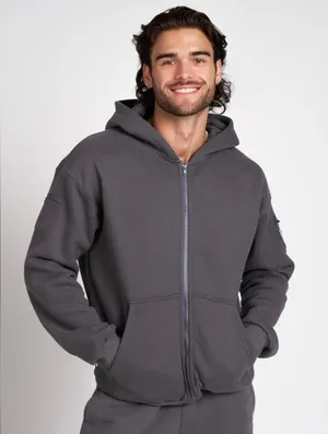 NWT Travel Essentials Steel Grey zip-up hoodie with front pockets inside pockets a hood. thumbnail 1