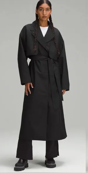 Lululemon Oversized Tie-Waist Trench Coat Black‎ Size 2 Excellent thumbnail 1
