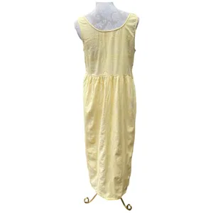 Vtg SITA Butter Yellow Sundress M Cotton Cottage Cabin Boho Plaid Texture Pocket thumbnail 10