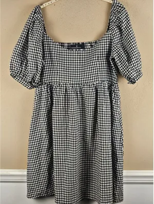 Pomander Place Tuckernuck Womens Abigail Black White Gingham Dress Medium thumbnail 1