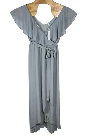 NEW Baltic Born Kristina Chiffon Dusty Blue Maxi Formal Dress Size XL Tie Waist thumbnail 1