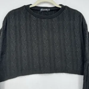 PrettyLittleThing Cable Knit Shrug Sweater Women’s S Black Extreme Crop Bolero thumbnail 3