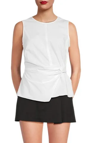 NWT DKNY Poplin Side-Twist Sleeveless Top UD5T0052 White XL thumbnail 1