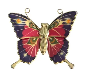 Vintage Gold Tone Butterfly Brooch Pendant Colorful Enamel Wings 3D Design 1.5" thumbnail 1