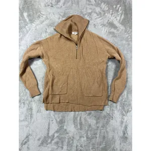 Madewell Merino Wool Sweater Quarter Zip Tan Ribbed XS Cozy Comfortable thumbnail 7