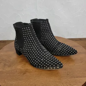 JustFab Jenna Women's Ankle Boots 7 Black Studded Suede Slip On Block Heels thumbnail 4