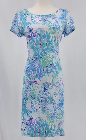 Lilly Pulitzer Blue Green Floral Print Pima Cotto Mini Dress thumbnail 1