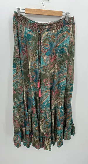 Catherine Malandrino‎ Womens Paisley Satin Maxi Skirt Size L Boho Gypsy Hippie thumbnail 1