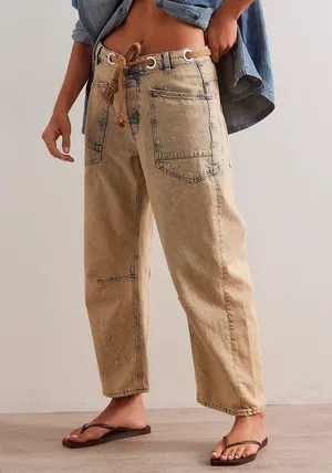 Free People Moxie Pull-On Low Slung Barrel Jeans in Cowboy Size 27 NWT thumbnail 1