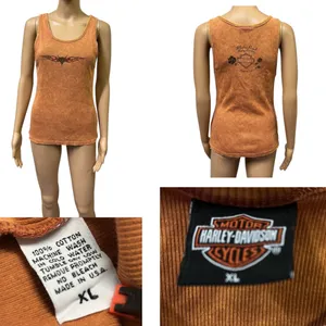 Harley Davidson Motorcycles Cotton Mother Road Tank Top Orange Stone Washed XL thumbnail 3
