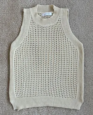 Sleeveless Knit Mock Neck Sweater Top in Cream Beige Women's Medium thumbnail 1