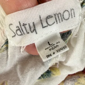 Salty Lemon Floral Wide‎ Leg Tulip Hem Pants White Pink Yellow Large Tropical thumbnail 2
