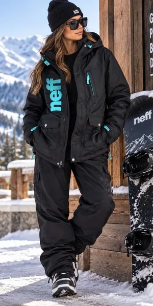 Neff Outerwear Snowboard Ski Jacket Large Black Blue Hooded Unisex Y2K thumbnail 1