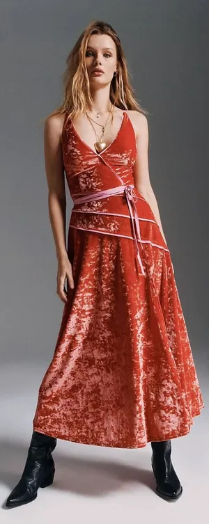 Free People Deia Velvet Midi Dress Pink Rose Strappy Dainty Romantic Small thumbnail 1