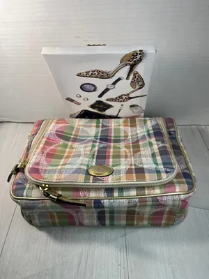 Rare COACH Multicolor Plaid Patent Cosmetic Pouch thumbnail 16