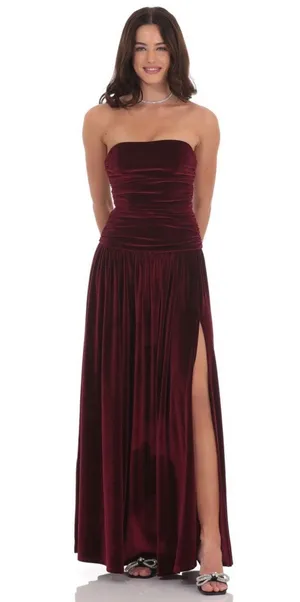 Lucy in the Sky Dress Maxi Velvet Wine thumbnail 1