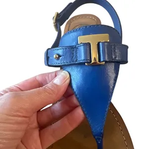 Tory Burch Casey Wedge Sandals Blue Nile Gold Logo‎ Thong 8 thumbnail 11