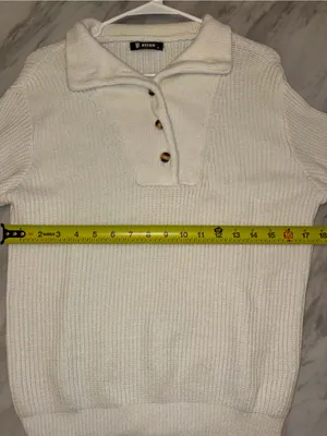 BTFBM Women Cream Knit Button Collar Pullover Sweater Size Medium thumbnail 3