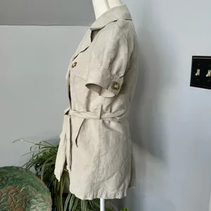 Londonjean Chino Short Sleeve Button‎ Up Top Jacket Linen Cotton Khaki Belted Sm thumbnail 3
