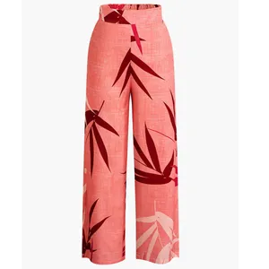 Micas Bamboo Leaf Print Knot Tropical Boho Resort Cami Top And Pants Set Pink XL thumbnail 6