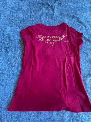 Ed Hardy Red Tee with Leopard and Flame Graphic thumbnail 6