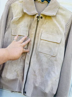 Kate Hill Taupe Suede & Knit Bomber Jacket thumbnail 4