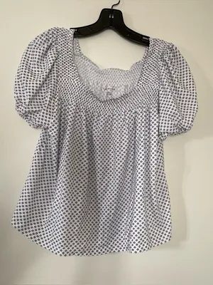 Tommy Hilfiger Floral Puff Sleeve Peasant Top Medium White Cottagecore Feminine thumbnail 1