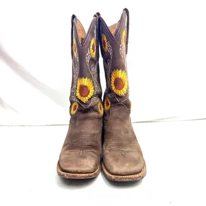 Robert Jr. Brown & Yellow Sunflower Cowgirl Cowboy Boots Size 10 thumbnail 3