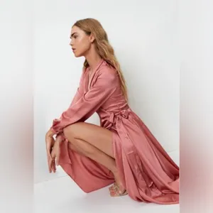 NWT! Nasty Gal Satin Long Sleeve Maxi Wrap Dress Size 6 thumbnail 5