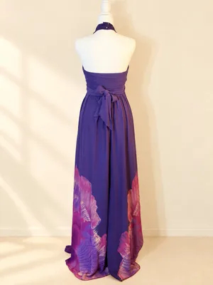 Karen Millen 100% Silk Purple Floral Maxi Dress Size 6 thumbnail 4