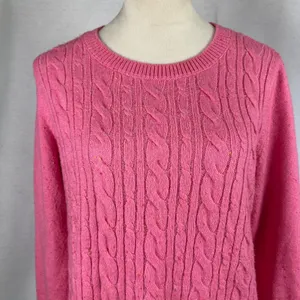 Talbots Womens Medium Pink Cable Knit Crewneck Long‎ Sleeve Sweater Fisherman thumbnail 2