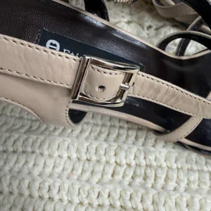 ETIENNE AIGNER Leather Strappy Square Toe Block Heel Sandal Beige Women's 10 thumbnail 7