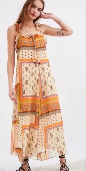 NWT‎ Zara paisley mixed print ruffle maxi dress thumbnail 1