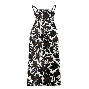 Commense Backless Elegant Print Split Zipper Romantic Maxi Dress XL Brown thumbnail 3