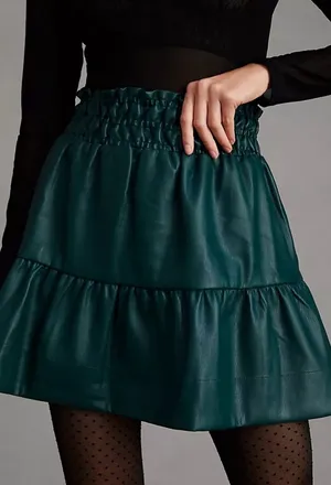 Anthropologie Somerset Hunter Green Faux Leather Mini Skirt Womens Size MP thumbnail 1