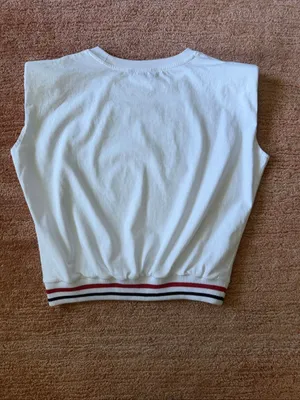 Micas White Sleeveless Graphic Cotton Top XS Striped Ribbed Hem thumbnail 6
