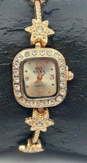 Soxy Rose Gold Square Dial Crystals on Bezel Floral Accents Women Fashion Watch thumbnail 1