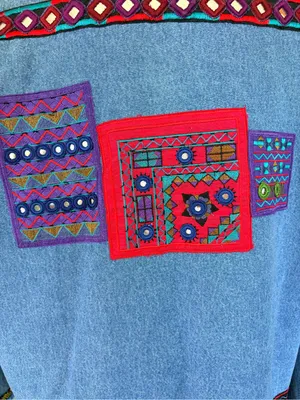 VTG Chico's‎ Design Beaded Mirror Denim Jacket Sz 3 L Boho Festival Cottagecore thumbnail 7