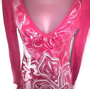 Y2K Anchor Blue Sequin Fleur de lis Long Sleeve Top Pink Small Fairy Grunge Punk thumbnail 4