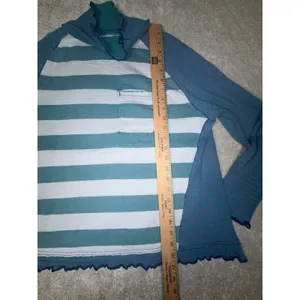 Free People We The Free XS Striped Turtleneck Top Teal Blue Raw Seam Pocket thumbnail 8
