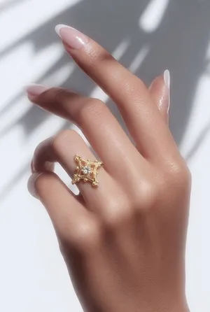 Gold Starburst Statement Ring - Women Jewelry Size 7 thumbnail 1