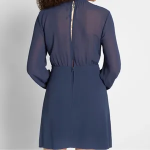 NWT ModCloth Sheer Long Sleeve Mock‎ Neck Mini Dress in Navy Blue Size 6 thumbnail 2