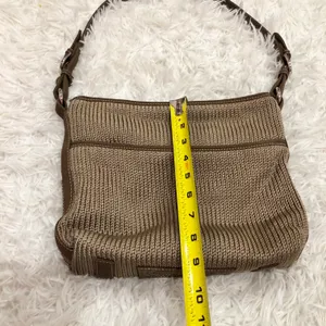 The Sak Woven Crochet Hobo Bag Tan Beige Plaid Lining thumbnail 11
